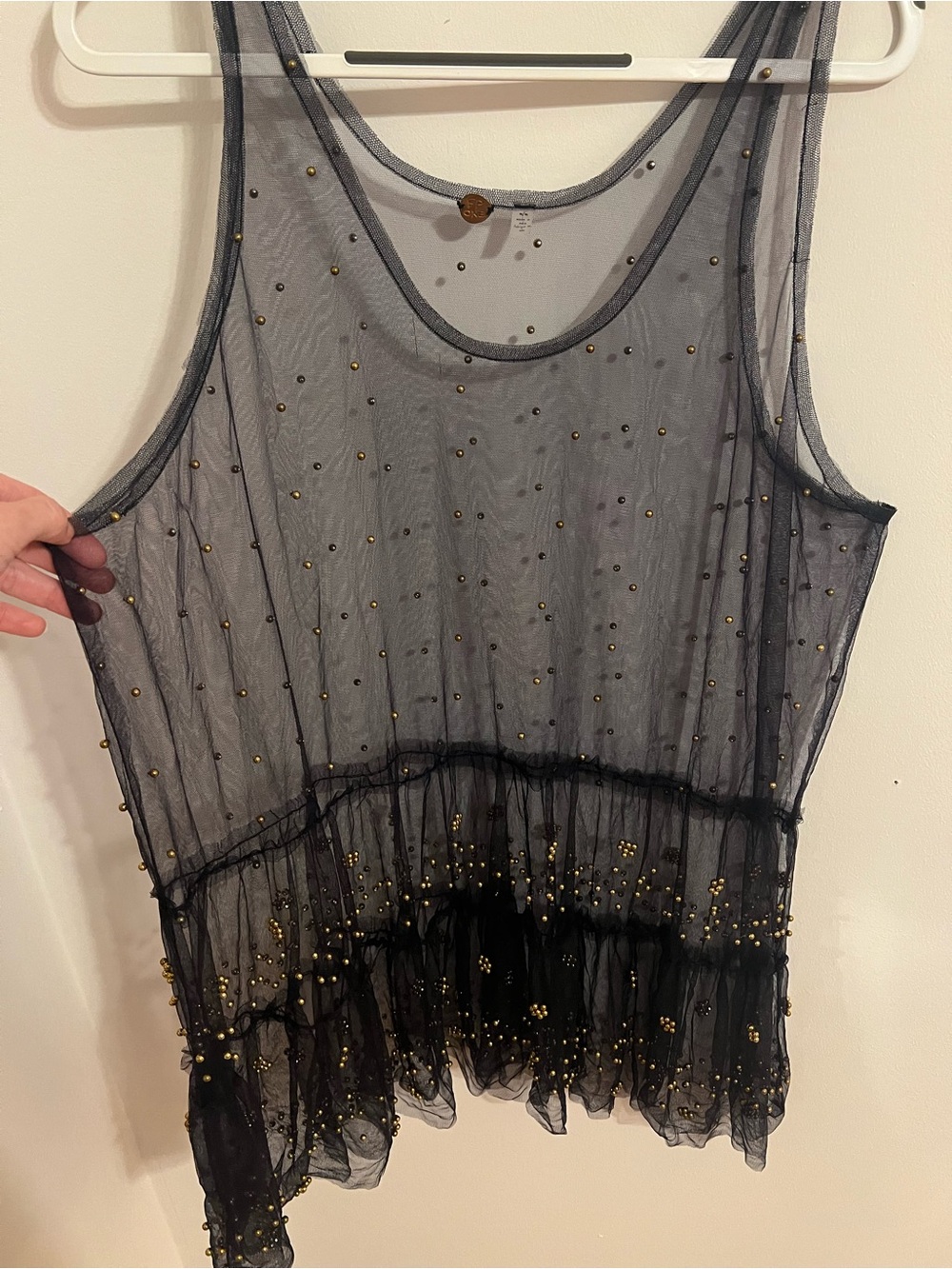 Free People Metallic Gray Sheer Embellished Tank - Picture 3 of 7